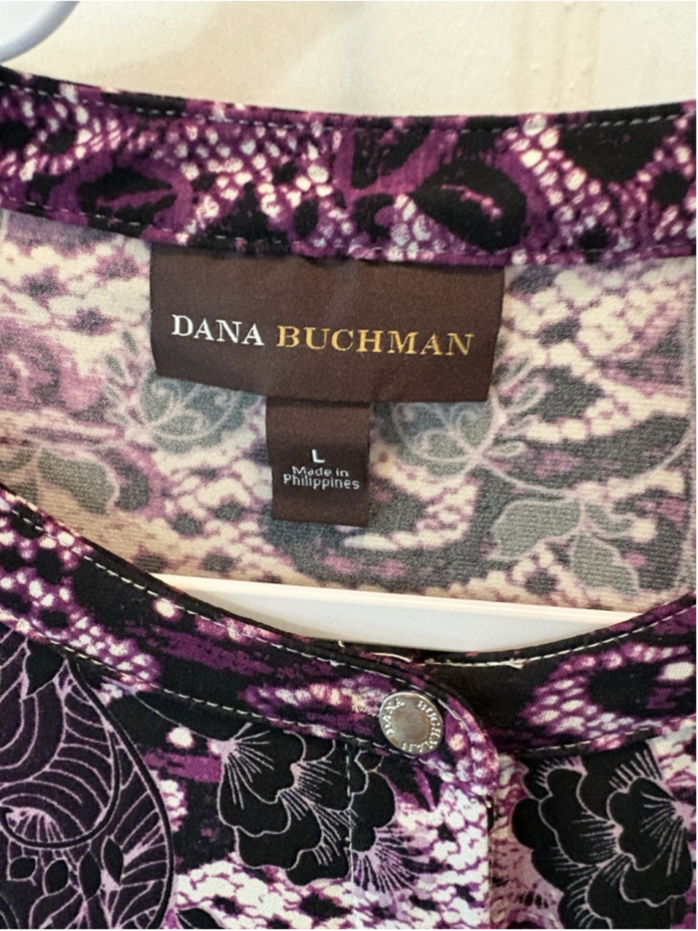 Dana Buchman Women’s Purple/black Floral Paisley Print Blouse Large 1050 - Picture 3 of 13